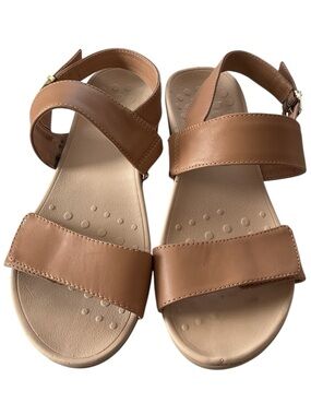 Vionic Lovell Women’s Tan Leather Wedge Open-Toe Platform Comfort Sandals Size 7